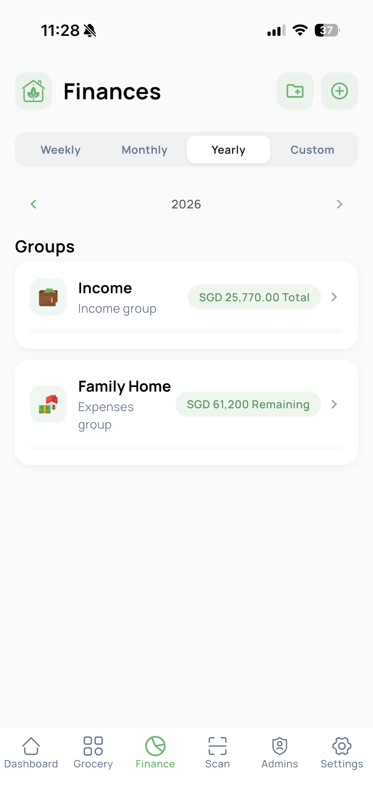 Yearly finances overview